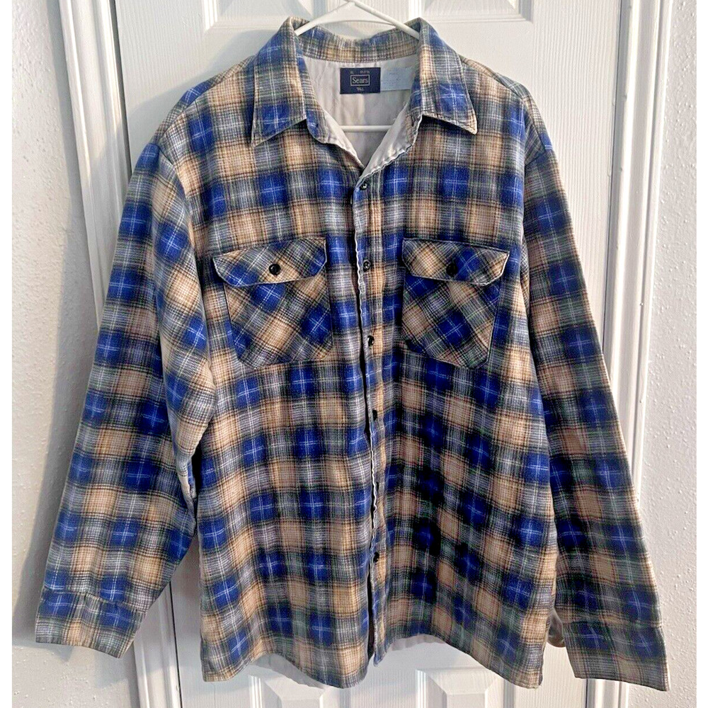 Vtg Sears Roebuck Perma Prest Shirt size XL 17-17.5 Green Hombre Made in USA